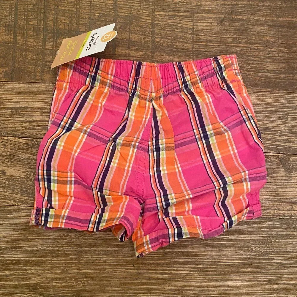 Carter's Plaid Pink Shorts Girls Size 12 Months NWT Baby